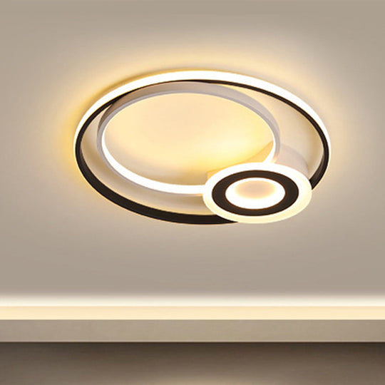 Nordic Acrylic Flush Mount Led Ceiling Fixture - Multi Rings Black/White 16’/19.5’/23.5’ Dia