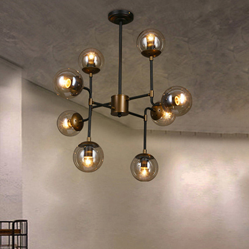 Modern Black Chrome Glass Globe Chandelier Pendant Light - Industrial Style 8/9 Lights For Living