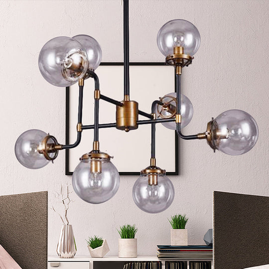 Modern Black Chrome Glass Globe Chandelier Pendant Light - Industrial Style 8/9 Lights For Living