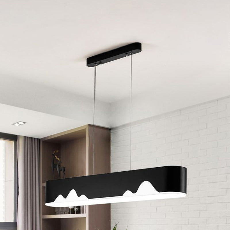Modern Led Rectangular Linear Chandelier With Metal Hanging Ceiling Light (White/Black/Green) -