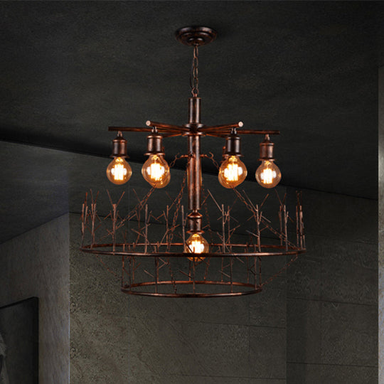 Retro Loft Metal Sputnik Chandelier Pendant Light - 7 Open Bulb Design In Copper 39’ Chain