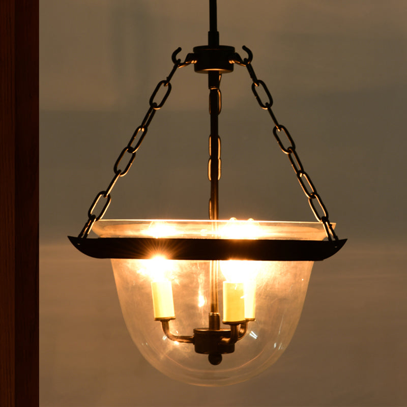 Industrial Clear Glass Chandelier Pendant Light - 3-Light Black Hanging Fixture For Dining Room