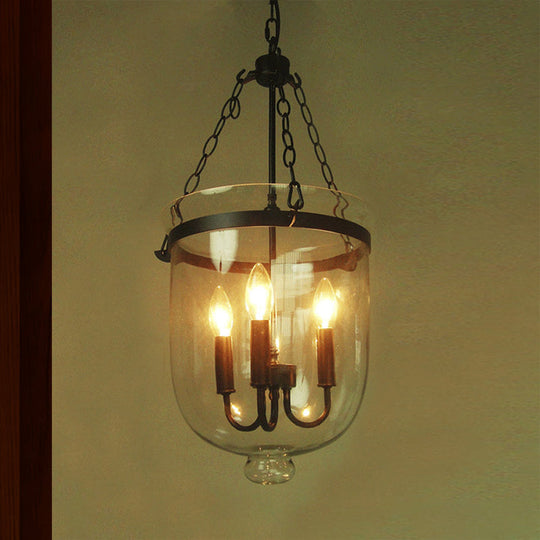 Industrial Clear Glass Chandelier Pendant Light - 3-Light Black Hanging Fixture For Dining Room
