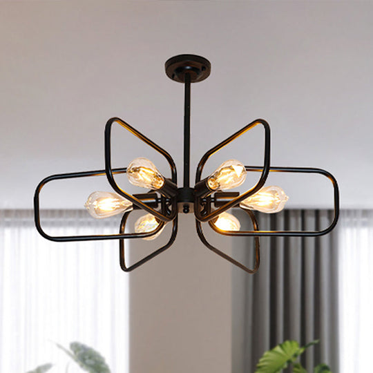 Industrial 6-Light Metallic Chandelier Pendant Lamp In Black