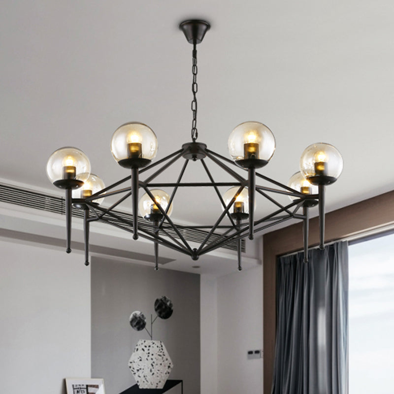 Industrial Pendant Light With Clear Glass Globe Shade - 6/8-Bulb Ceiling Lamp For Dining Room