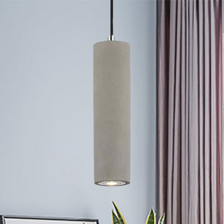 Nordic Style Cement Tube Pendant Lighting - 10/19.5 1 Light Grey Hanging Ceiling In Warm/White