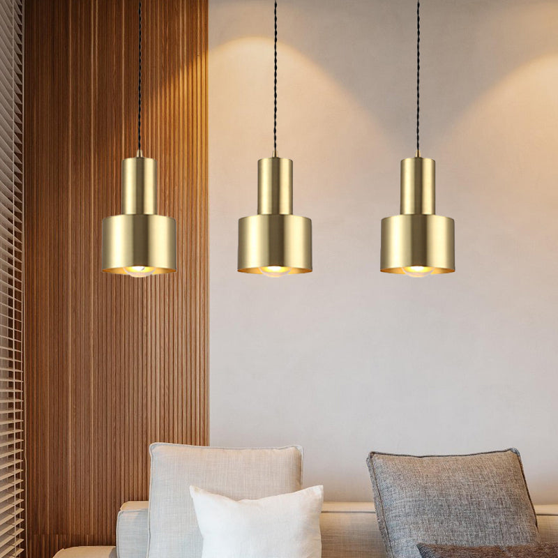 Retro Brass Drum Pendant Light - Metal 1-Light Ceiling Lamp For Living Room
