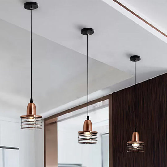 Industrial Retro Pendant Lighting: 1-Light Drum With Wire Cage Shade For Kitchen Ceiling