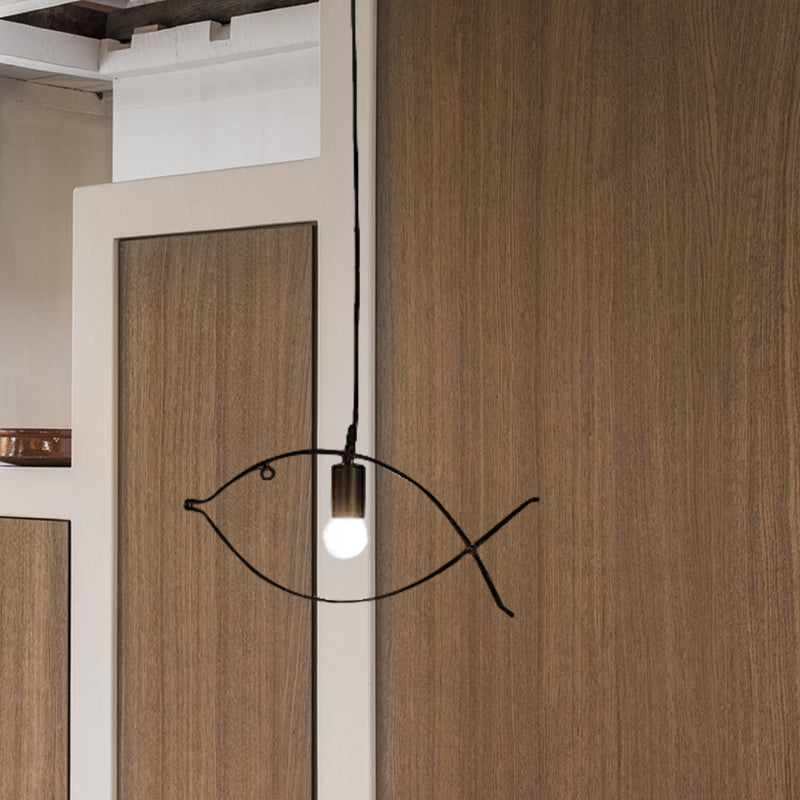 Modern Black Fish-Shaped Metal Pendant Light For Dining Room - 1-Light Ceiling Fixture