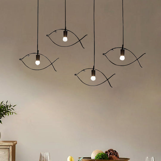 Modern Black Fish-Shaped Metal Pendant Ceiling Light For Dining Room