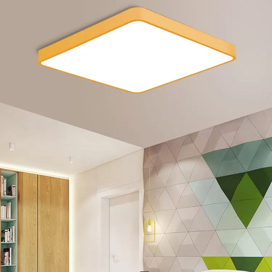 Nordic Style Led Ceiling Lamp - Slim Square Flush Mount For Offices & Hallways Yellow / 12’
