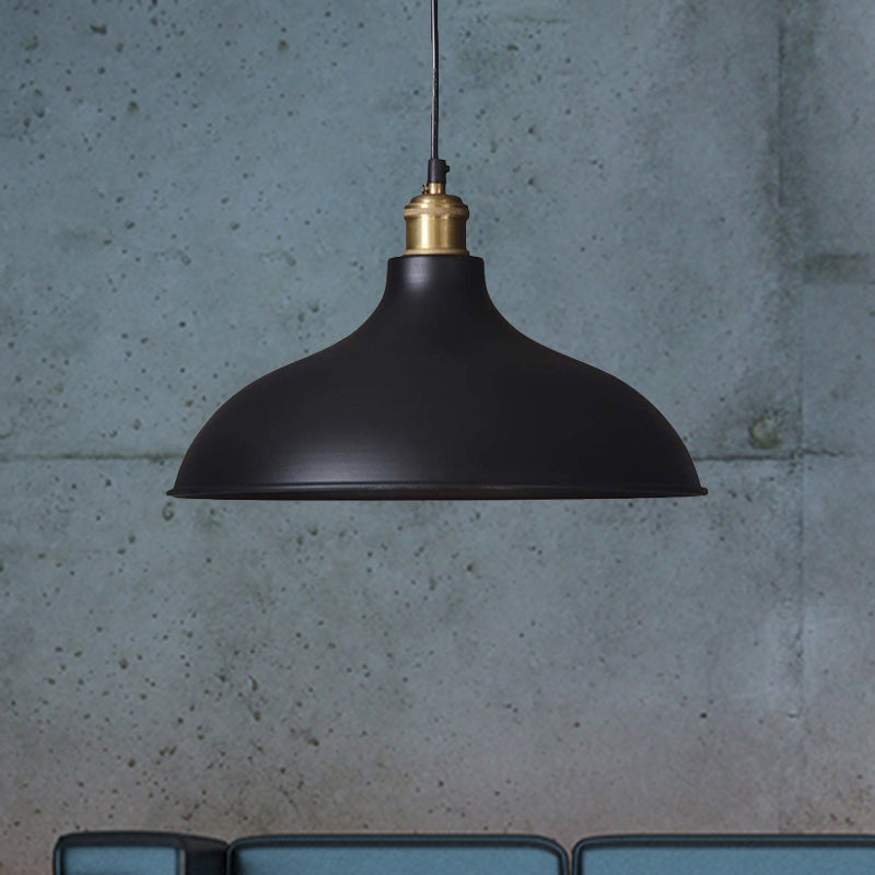 Black Metal Ceiling Pendant - Loft Style Dining Table Light Fixture With Domed Shade And 1