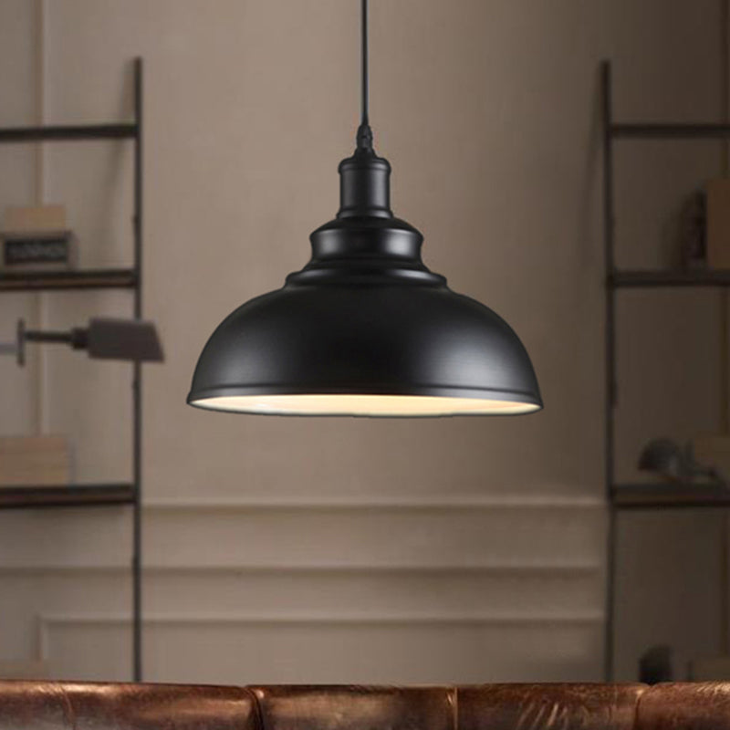 Adjustable Cord Pendant With Metal Dome Shade In Retro Black/Gray - 12’/14’/16’ W