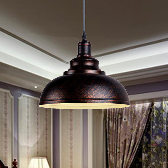 Adjustable Cord Pendant With Metal Dome Shade In Retro Black/Gray - 12’/14’/16’ W