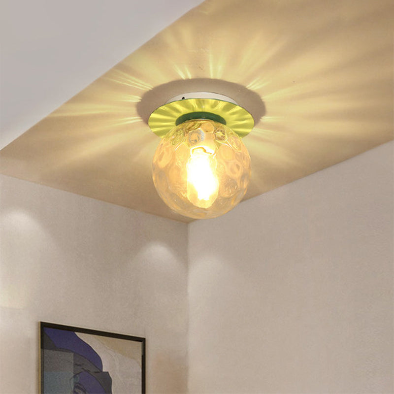 Nordic 1 Head Orb Light Fixture With Clear Hammered Glass Shade - Stylish Gray/White/Green/Wood