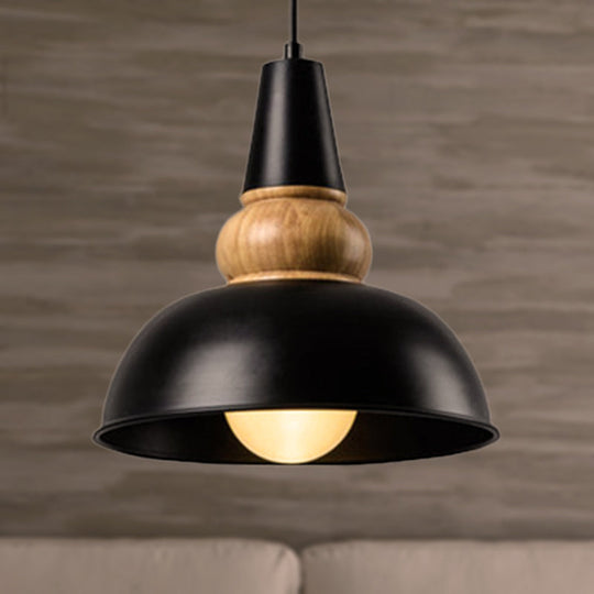Modernist Style 1-Light Ceiling Pendant Lamp With Metal And Wood Bowl Shade In Black Living Room