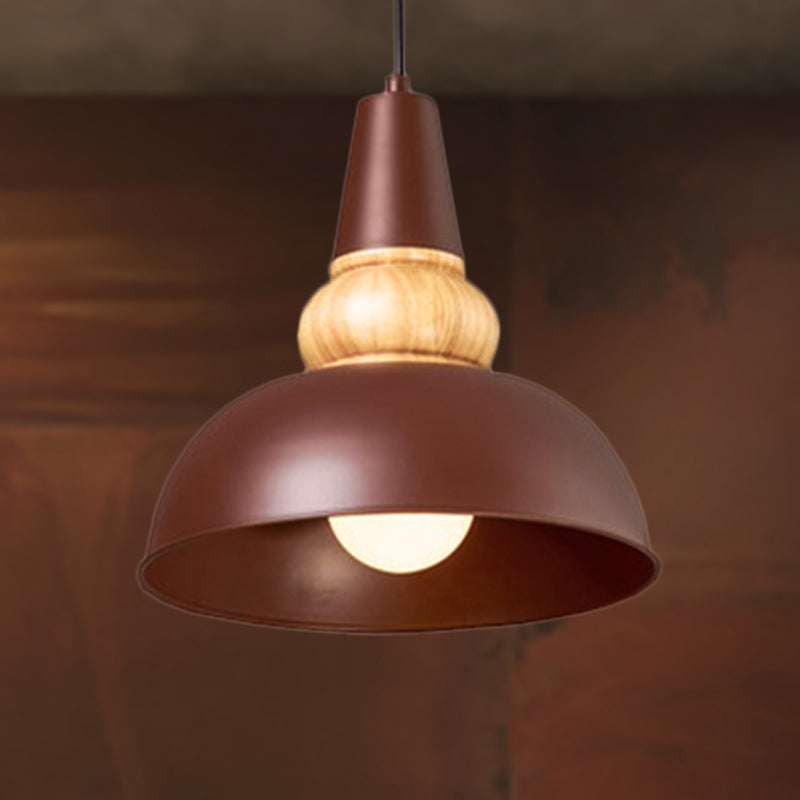 Modernist Style 1-Light Ceiling Pendant Lamp With Metal And Wood Bowl Shade In Black Living Room