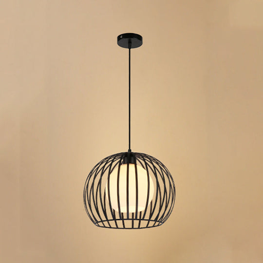 Industrial Style Metallic Global Cage Ceiling Hanging Light Black/White Suspension Ideal For Living