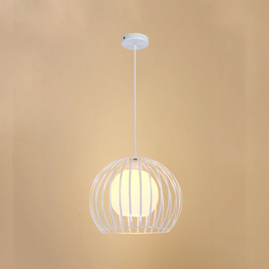 Industrial Style Black/White Metallic Global Cage Hanging Light For Living Room White