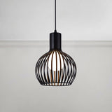 Industrial Style Metal Hanging Lamp For Dining Room - Dome Caged Ceiling Light In White/Beige 1 Bulb