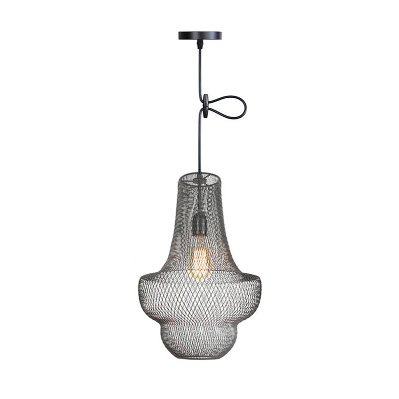 Industrial Black Mesh Cage Pendant Light - Modern Metal Hanging Lamp For Dining Room / B