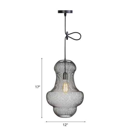 Industrial Black Mesh Cage Pendant Light - Modern Metal Hanging Lamp For Dining Room