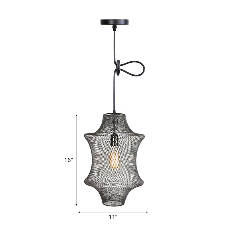 Industrial Black Mesh Cage Pendant Light - Modern Metal Hanging Lamp For Dining Room
