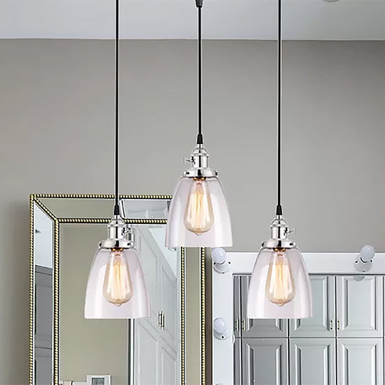 Conical Clear Glass Pendant Light Set - 3 Lights Industrial Style Chrome Finish
