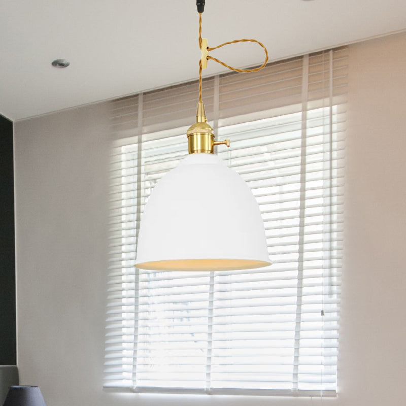 Industrial Style Hanging Ceiling Light: Adjustable Cord Domed Design 1 Light Black/Gray/White Metal