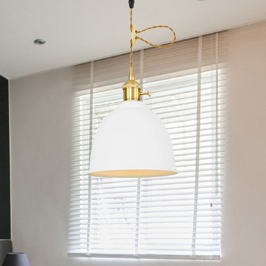 Industrial Style Hanging Ceiling Light: Adjustable Cord Domed Design 1 Light Black/Gray/White Metal