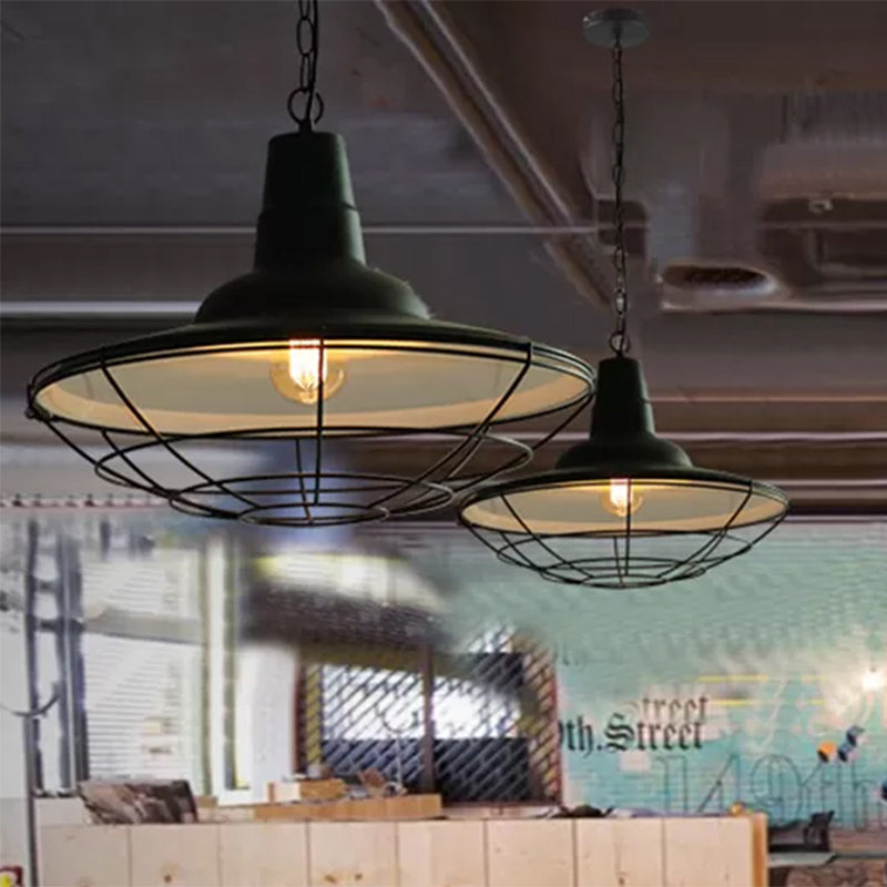 Vintage Metal Pendant Light - Stylish 1-Light Restaurant Lamp In Black