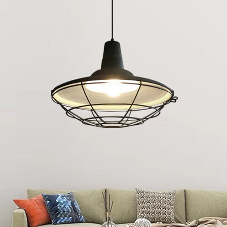 Vintage Metal Pendant Light - Stylish 1-Light Restaurant Lamp In Black / Cord