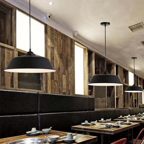 Metallic Black Ceiling Lamp Barn Shade - Retro Industrial Pendant Light For Restaurants (10/14 Wide)