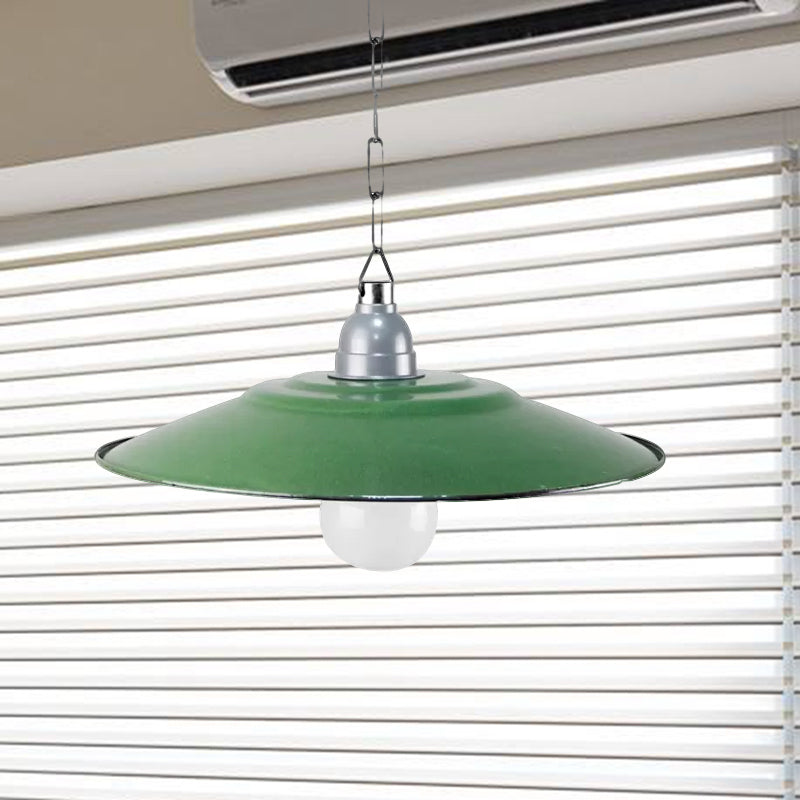 Industrial Enamel Farmhouse Pendant Light - Green Saucer Shade 1 11’/12’ Diameter