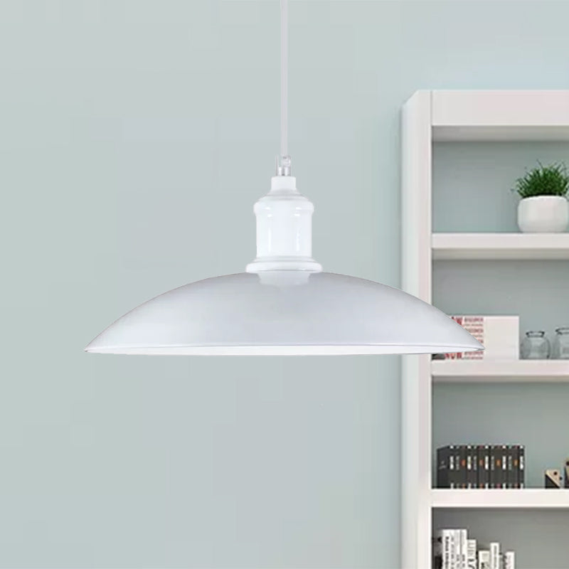 Industrial Style Metallic Saucer Pendant Light - 12.5’/16’ W 1 Black/White For Living Room Ceiling