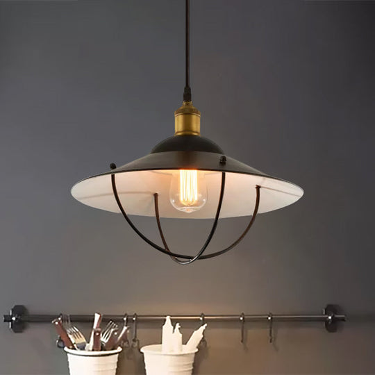 Metal Pendant Light Fixture: Saucer Shade 1 Black Finish