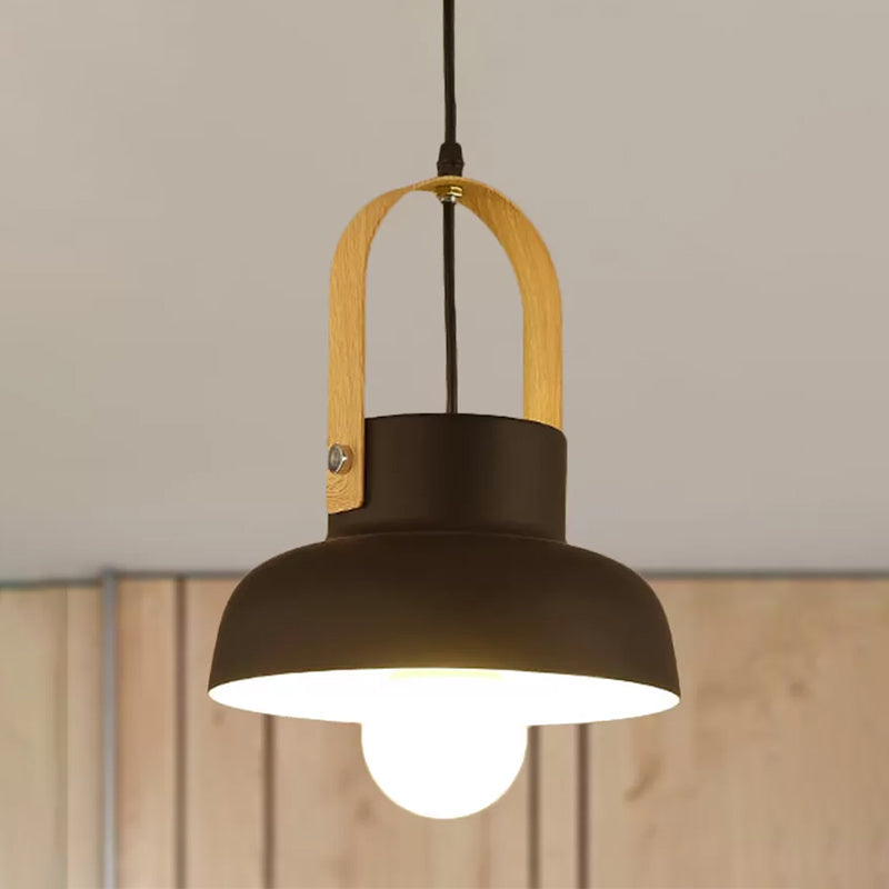Retro Barn Pendant Lamp - 1 Light Metal Ceiling With Leather Strap (White/Grey/Black)
