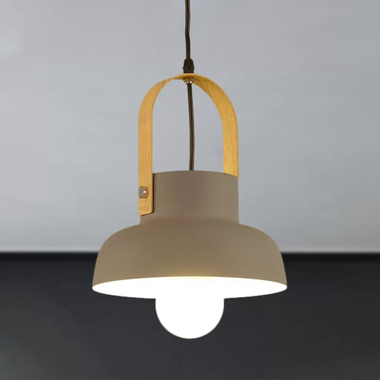 Retro Barn Pendant Lamp - 1-Light Metal Hanging Ceiling Light With Leather Strap In White/Grey/Black