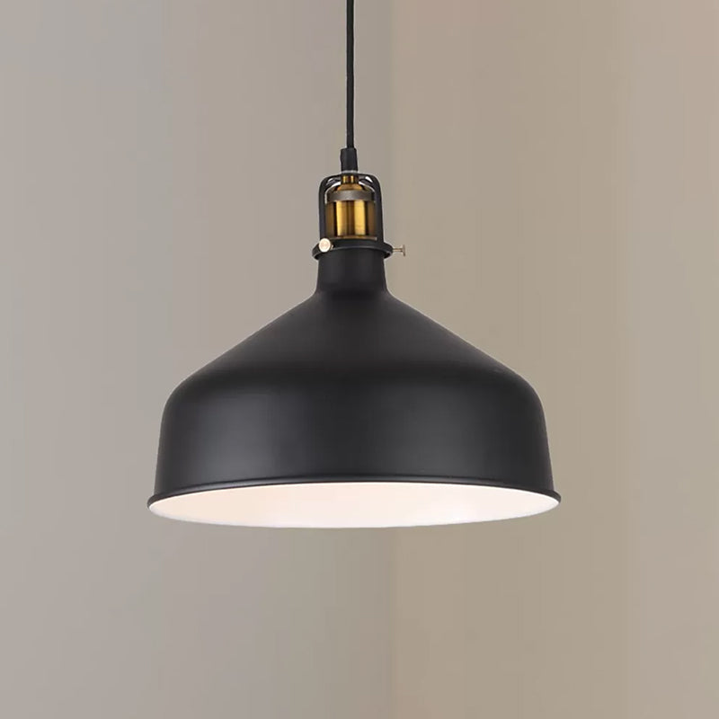 Black/White 8/12 Width Pendant Light With Barn Shade - Retro Stylish Ceiling Fixture For Dining Room