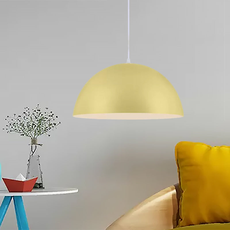 Nordic Style 1-Light Aluminum Bowl Pendant In Pink/Yellow For Living Room Yellow