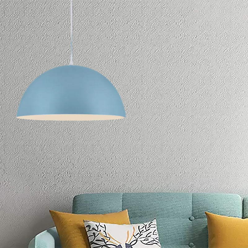 Nordic Style 1-Light Aluminum Bowl Pendant In Pink/Yellow For Living Room Blue