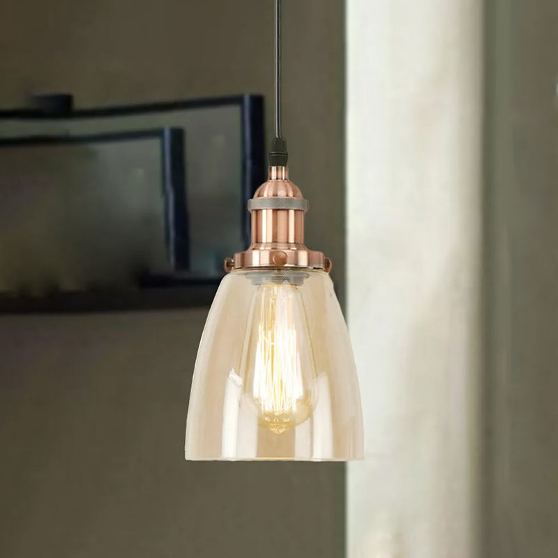 Farmhouse 1 Light Brass/Copper Pendant Ceiling With Clear Glass Tapered Shade