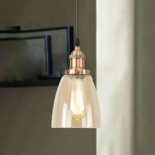 Farmhouse 1 Light Brass/Copper Pendant Ceiling With Clear Glass Tapered Shade