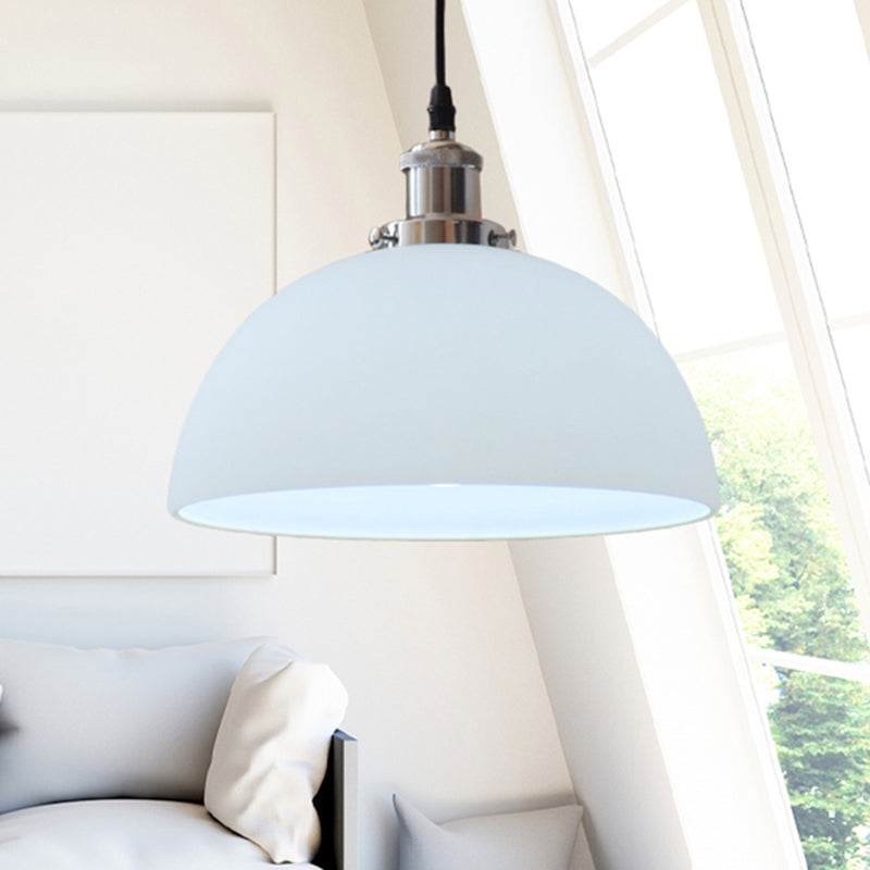 White Glass Industrial Pendant Light Fixture For Living Room With Chrome Dome Ceiling Mount