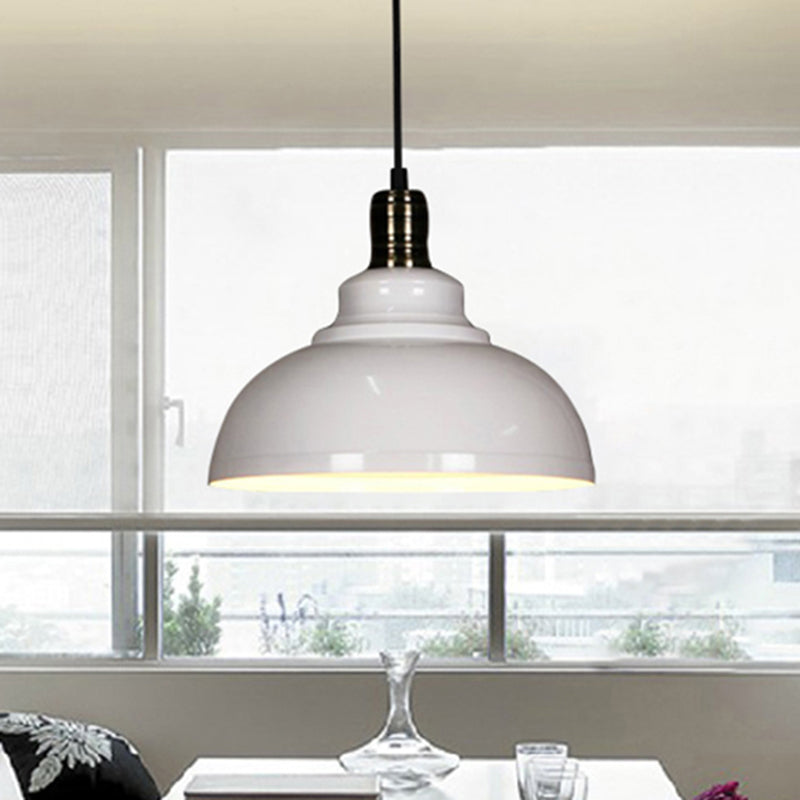 Industrial Style Metallic Pendant Ceiling Light - 12’/14’/16’ Dia 1 Bowl Shade Black/White Inner
