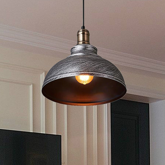Industrial Style Metallic Pendant Ceiling Light - 12’/14’/16’ Dia 1 Bowl Shade Black/White Inner