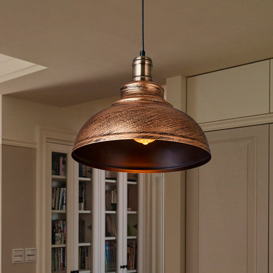 Industrial Style Metallic Pendant Ceiling Light - 12’/14’/16’ Dia 1 Bowl Shade Black/White Inner