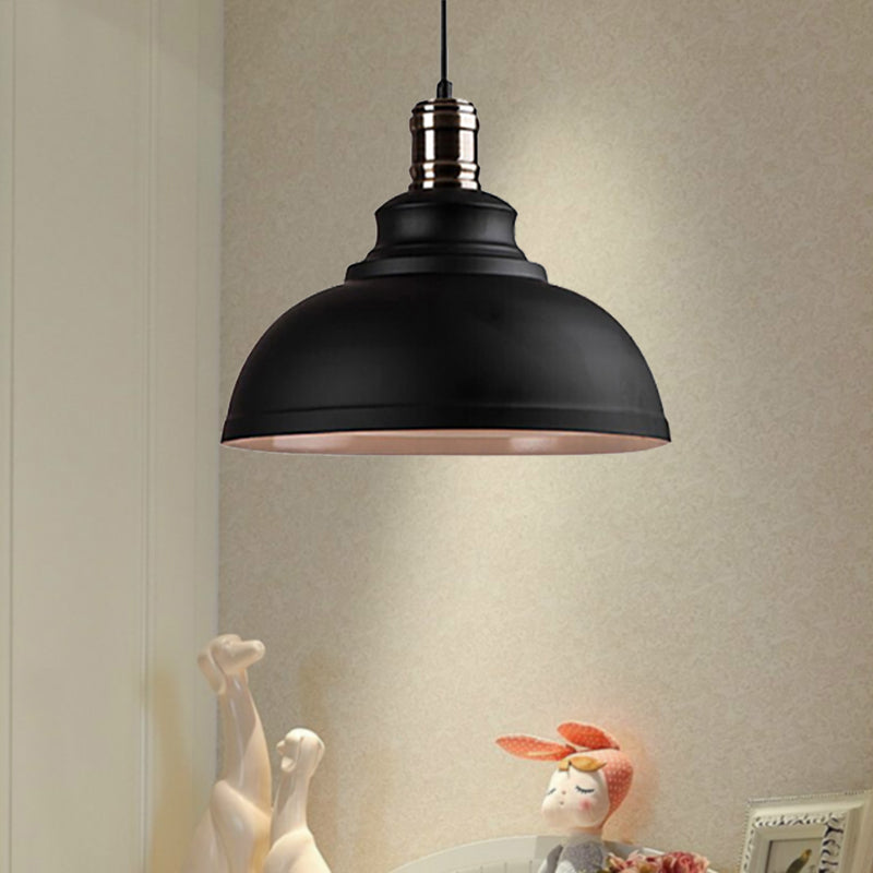 Industrial Style Metallic Pendant Ceiling Light - 12’/14’/16’ Dia 1 Bowl Shade Black/White Inner