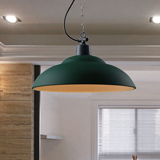 Vintage Style Metallic Hanging Lamp With Chain - Black/Green Bowl Indoor Pendant Light