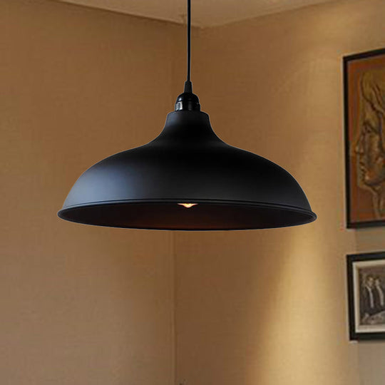 Industrial Style Metal Ceiling Pendant - Matte Black/Black Bowl Design For Living Room